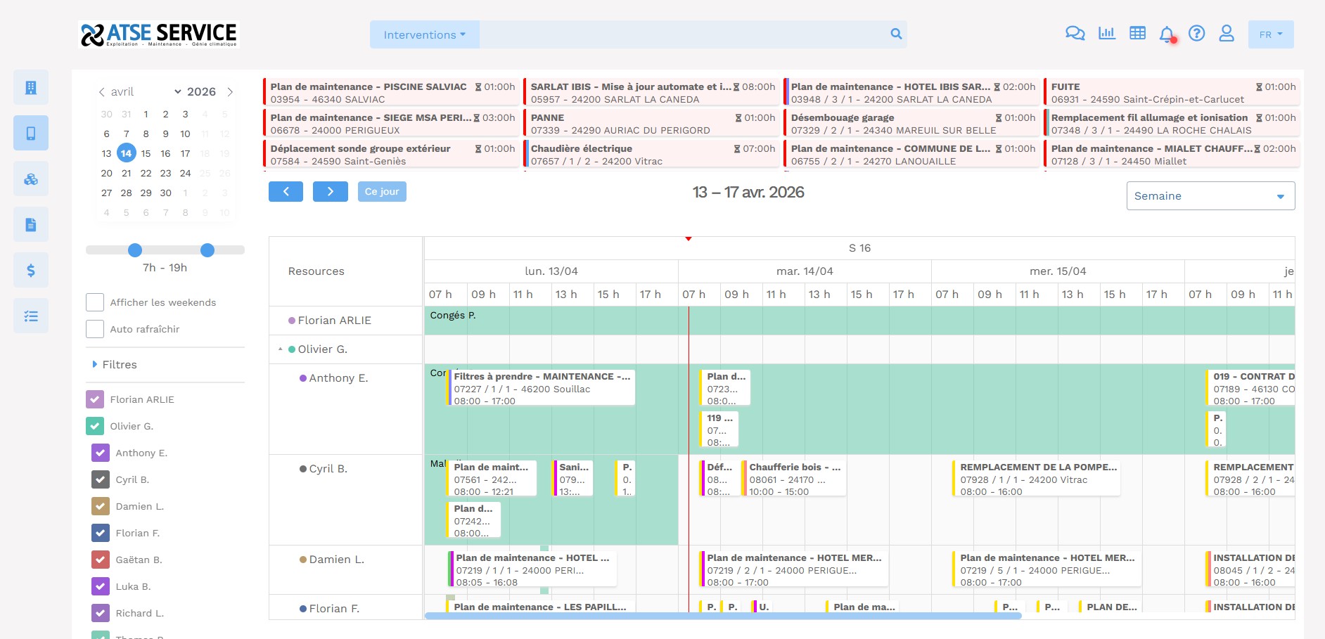 Plateforme GMAO Yuman - Planning des interventions ATSE Service